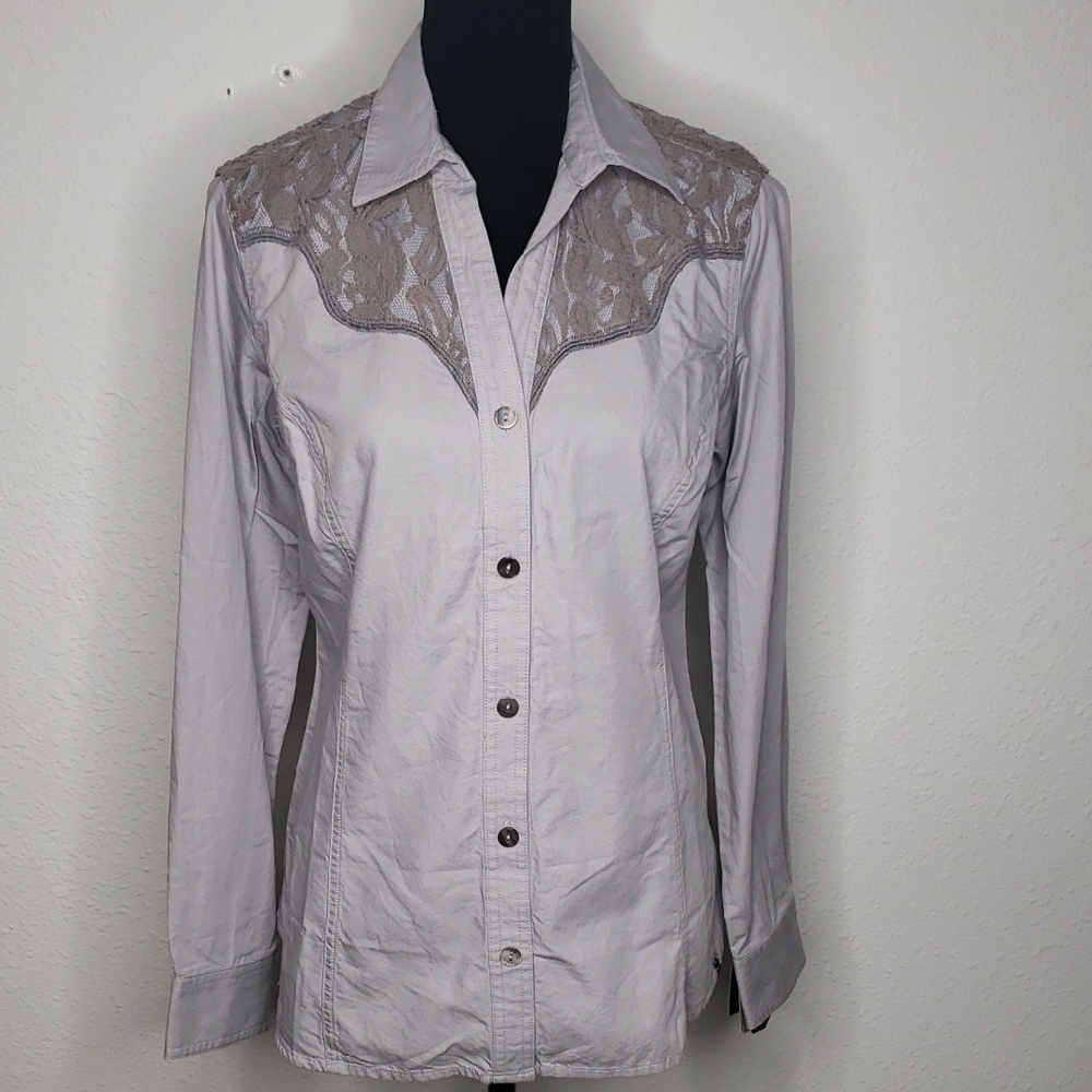 Noble Outfitter Cotton Bluegrass Lace Button Down Blouse Size M Western Rancher
